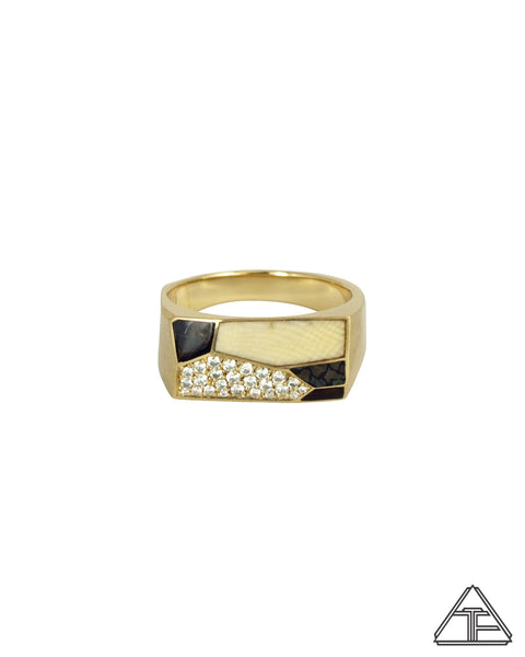 Lux Prism Lattice: Yellow Gold Mammoth Inlay Signet Ring