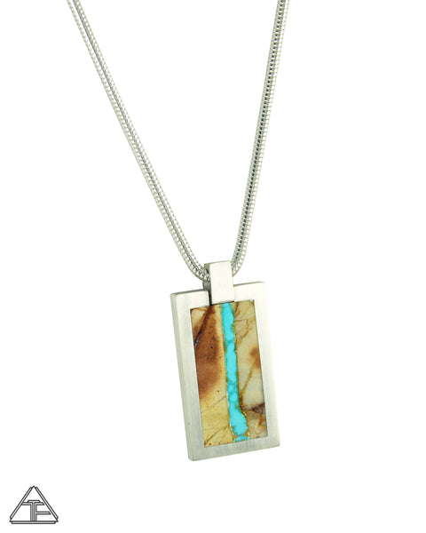 Dog Tag: Turquoise Ribbon Inlay Pendant