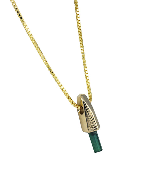 Green Tourmaline Yellow Gold Tiny Crystal Talisman Pendant