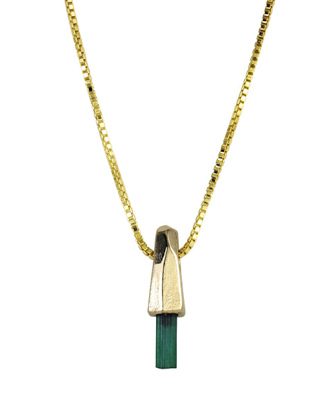 Green Tourmaline Yellow Gold Tiny Crystal Talisman Pendant