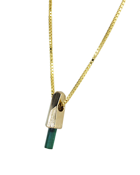 Green Tourmaline Yellow Gold Tiny Crystal Talisman Pendant