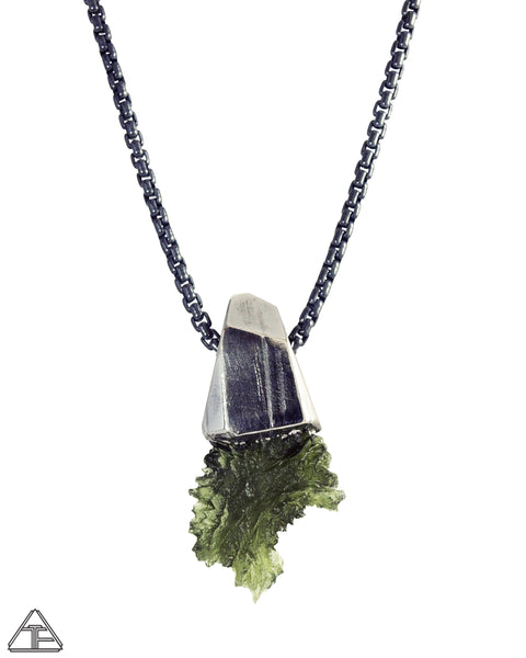 Moldavite Black Rhodium Crystal Talisman Pendant