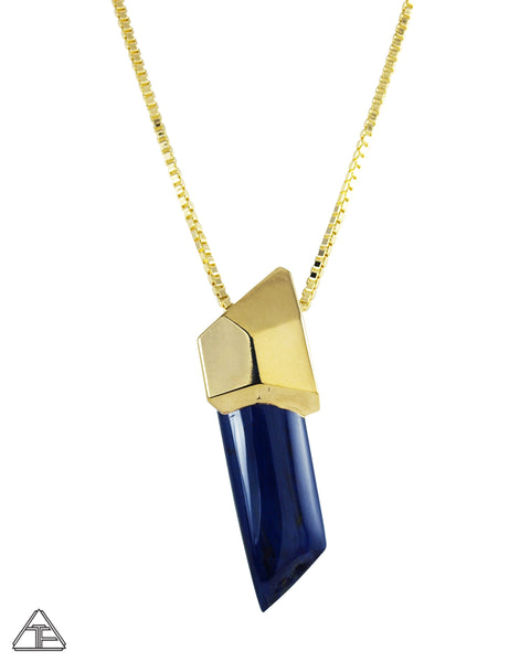 Blue Tigers Eye 14k Yellow Gold Crystal Talisman Pendant