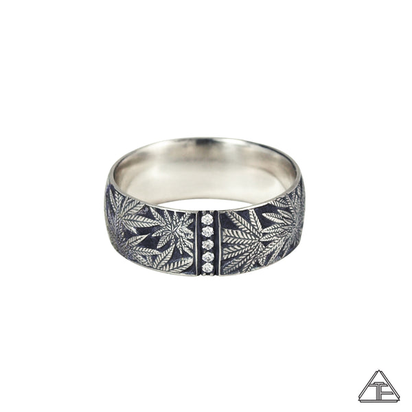Cannabis Hand Engraved Band - Cannabis Jewelry Collection - Third Eye Assembly