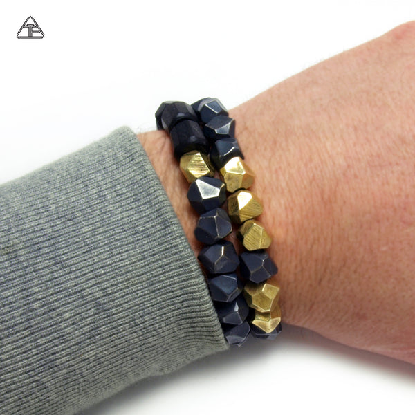 Lattice: Stealth Sterling & Brass Double Wrap Chain Bracelet with Ebony