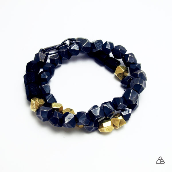 Lattice: Stealth Sterling & Brass Double Wrap Chain Bracelet with Ebony