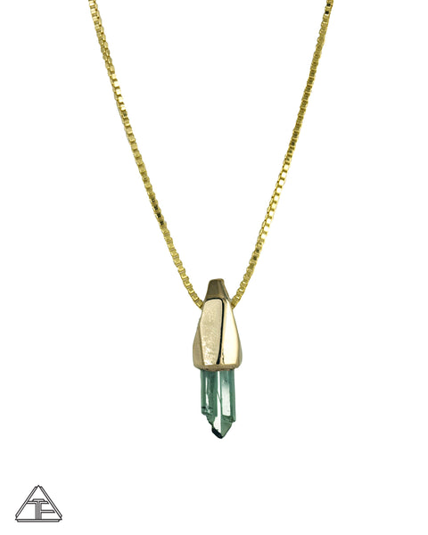 Green Tourmaline 14k Yellow Gold Crystal Talisman Pendant