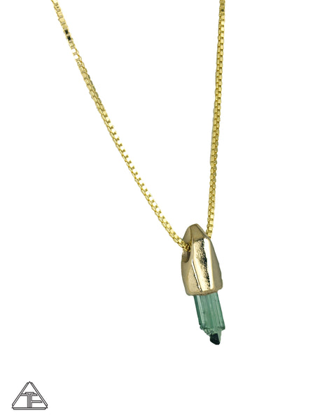 Green Tourmaline 14k Yellow Gold Crystal Talisman Pendant