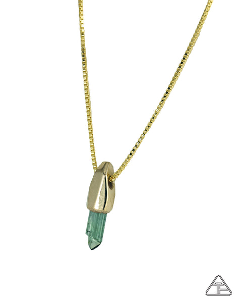 Green Tourmaline 14k Yellow Gold Crystal Talisman Pendant