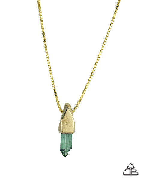 Green Tourmaline 14k Yellow Gold Crystal Talisman Pendant