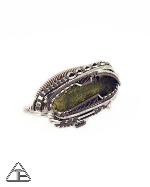 Size 12 and 13 - Moldavite Titanium + Sterling Wire Wrapped Double Ring