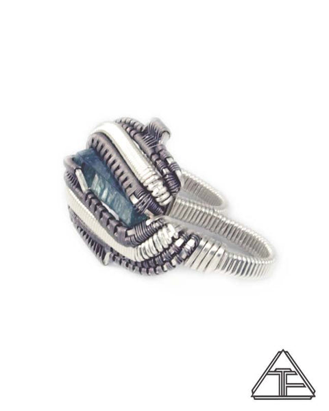 Size 5.5 and 6.5 - Aquamarine Titanium + Sterling Wire Wrapped Double Ring