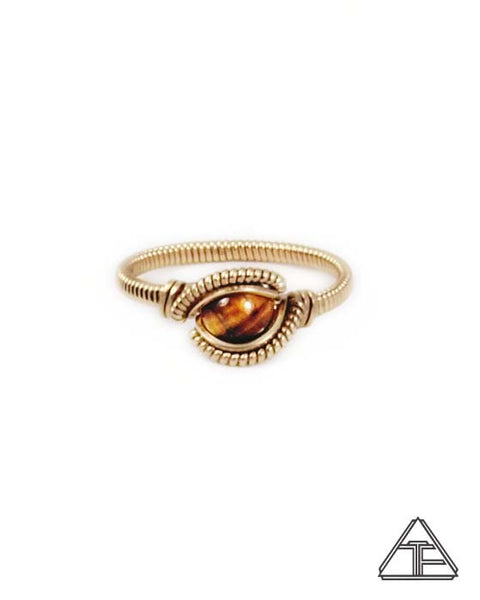 Size 8. - Tigers Eye Yellow Gold Wire Wrapped Ring