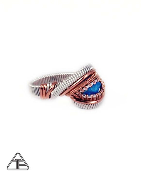 Size 5.5 - Neon Blue Apatite Rose Gold and Silver Wire Wrapped Ring