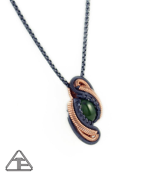 Jade Silver and Rose Gold Wire Wrapped Pendant