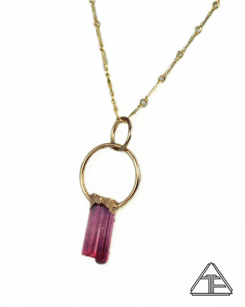 Rubellite Tourmaline Yellow Gold Crystal Talisman Pendant