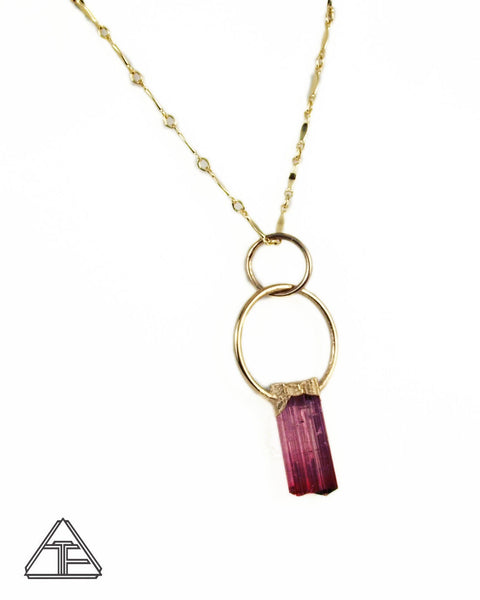 Rubellite Tourmaline Yellow Gold Crystal Talisman Pendant