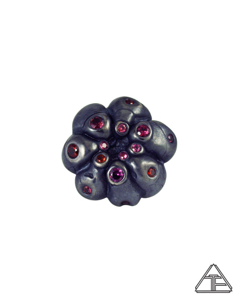 Garnet Psychedelic Peyote Cactus Flower Sterling Silver and Yellow Gold Ring