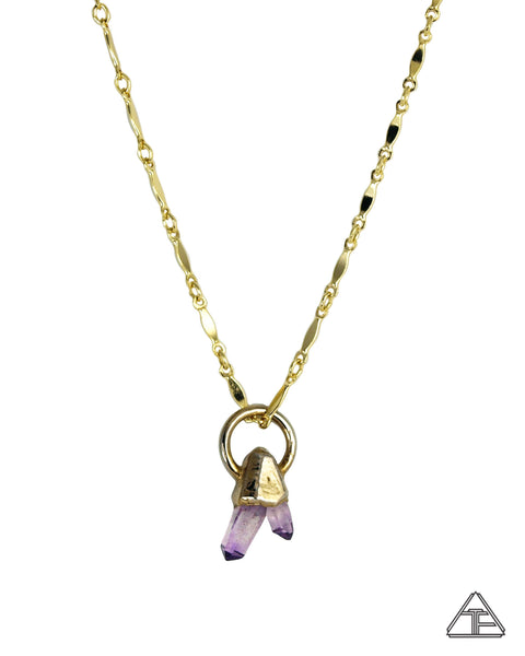 Amethyst 14k Yellow Gold Tiny Crystal Talisman Pendant