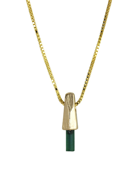 Green Tourmaline Yellow Gold Tiny Crystal Talisman Pendant